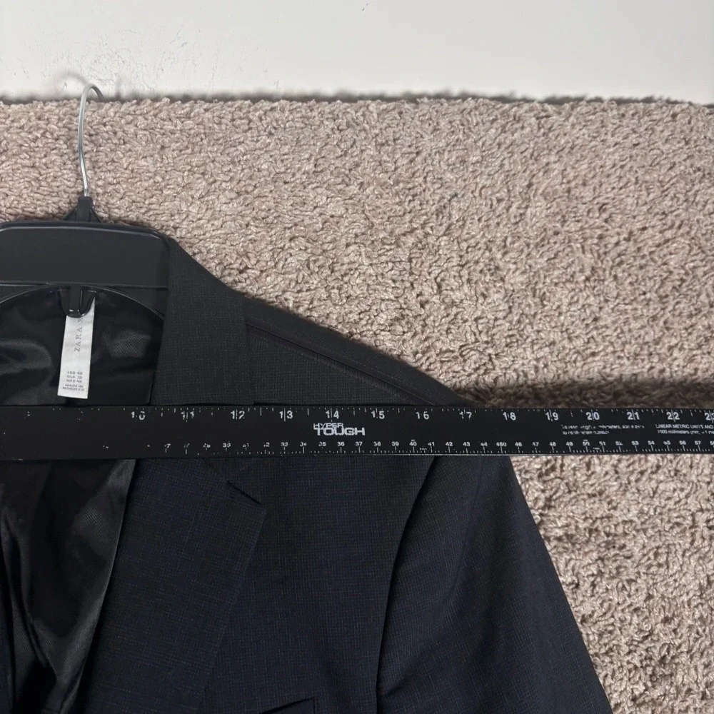 Zara Man Mens Slim Fit Blazer Jacket Charcoal Grey Micro Check Size 38 US 48 EUR